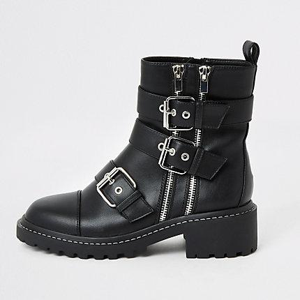River Island Womens Buckle Chunky Biker Boots