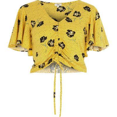 River Island Womens Floral Ruched Front Frill Crop Top