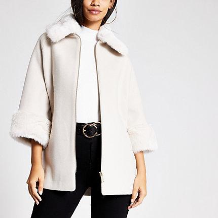River Island Womens Faux Fur Trim Zip Front Coat