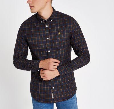 River Island Mens Wasp Embroidered Long Sleeve Check Shirt