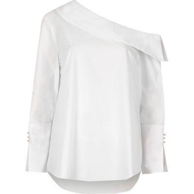 River Island Womens White One Shoulder Split Cuff Top