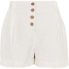 River Island Womens Petite White Button Front Linen Shorts