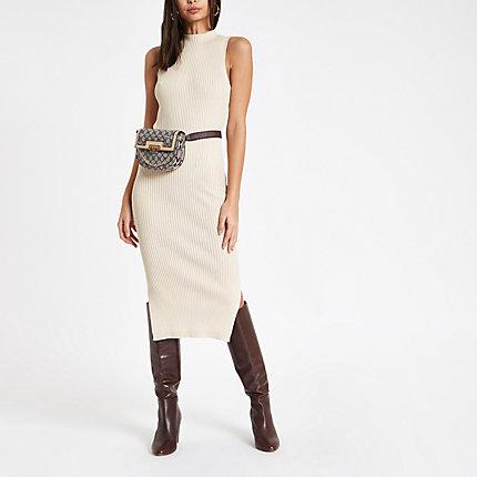 River Island Womens Ribbed High Neck Midi Dress