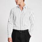 River Island Mens White Pinstripe Long Sleeve Slim Fit Shirt