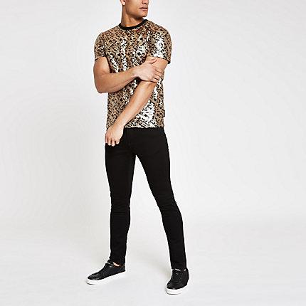 River Island Mens Jaded London Leopard Sequin T-shirt