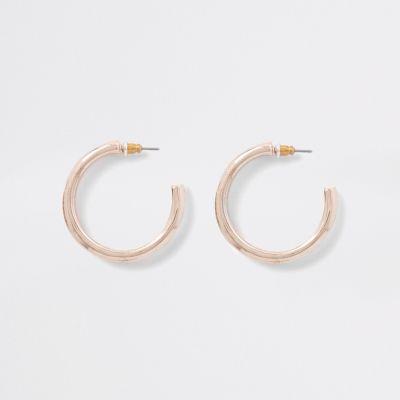 River Island Womens Rose Gold Diamante Pave Hoop Earrings