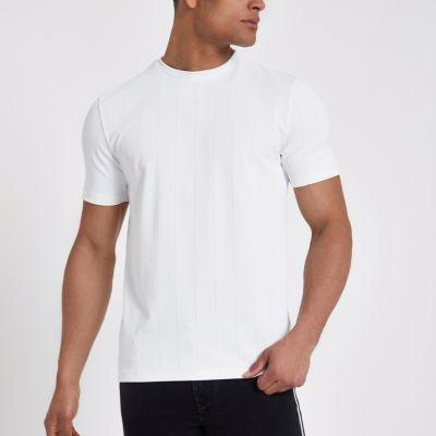 River Island Mens White Wide Ribbed Muscle Fit T-shirt