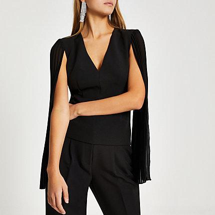 River Island Womens Long Sheer Pleated Sleeve V Neck Top