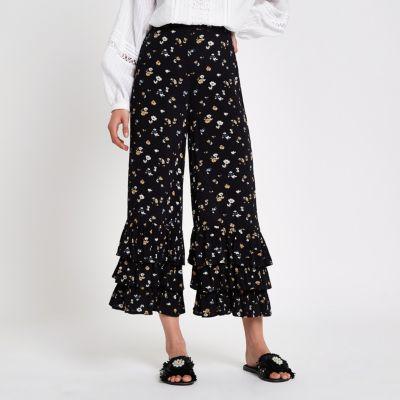 River Island Womens Ditsy Floral Frill Hem Culottes