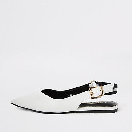 River Island Womens White Pointed Toe Sling Back Flat Shoe