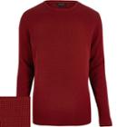 River Island Mensred Waffle Texture Jumper