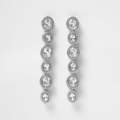 River Island Womens Silver Tone Rhinestone Drop Earrings