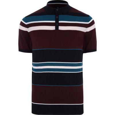 River Island Mens Block Stripe Slim Fit Polo Shirt