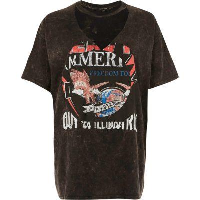 River Island Womens Print Choker Neck Band Print T-shirt