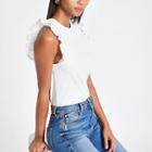 River Island Womens White Broiderie Frill T-shirt