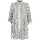River Island Womens White Stripe Print Ruched Sleeve Shirt Dress