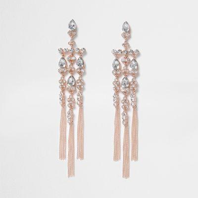 River Island Womens Rose Gold Tone Diamante Cross Dangle Earrings
