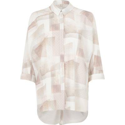 River Island Womens And Cream Geo Print Oversized Shirt