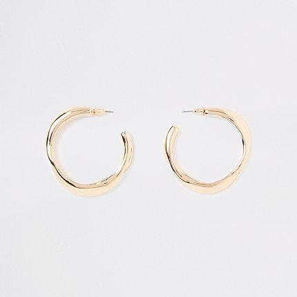 River Island Womens Gold Tone Wavy Midi Hoop Earrings