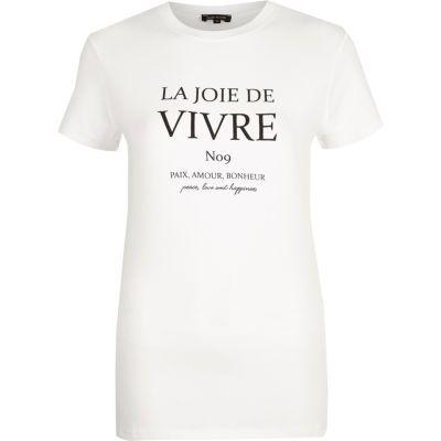 River Island Womens White 'vivre' Print Fitted T-shirt
