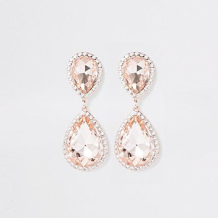 River Island Womens Rose Gold Diamante Drop Earrings