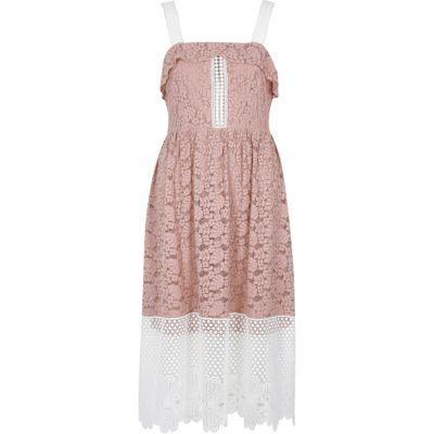 River Island Womens And White Lace Midi Dress
