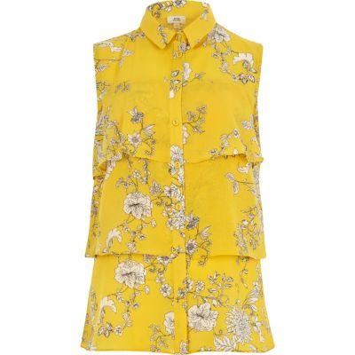 River Island Womens Floral Layered Frill Sleeveless Shirt