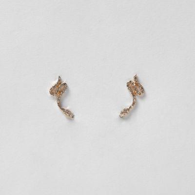 River Island Womens Gold Tone Rhinestone Snake Earrings