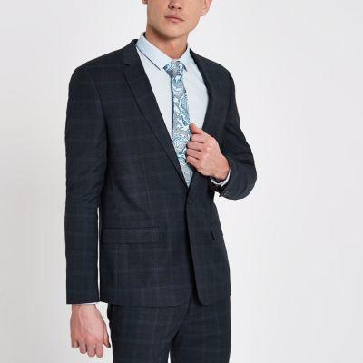 River Island Mens Check Print Skinny Fit Suit Jacket