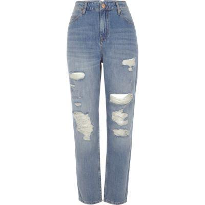 River Island Womens Wash Mom Ripped Relaxed Fit Jeans
