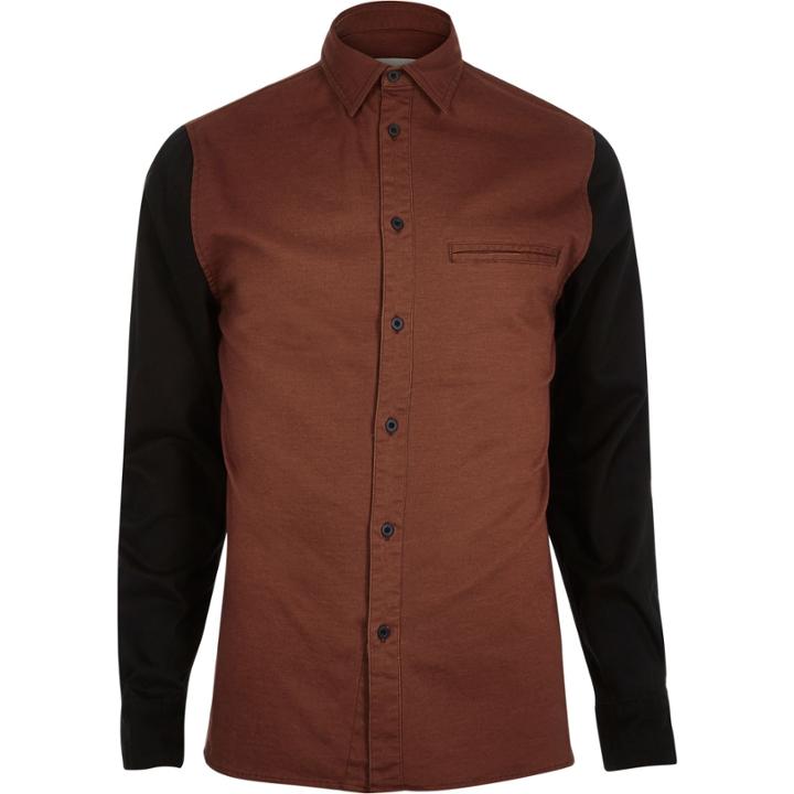 River Island Mensbrown Rvlt Contrast Sleeve Shirt