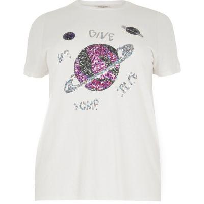 River Island Womens Plus White Sequin Embellished T-shirt
