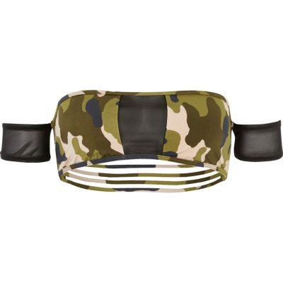 River Island Womens Camo Mesh Insert Bardot Bikini Top