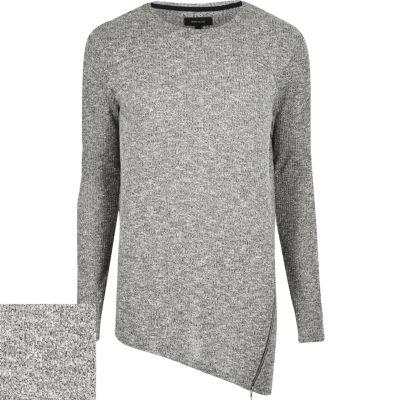 River Island Mens Marl Asymmetric Zip Hem Sweater