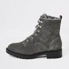 River Island Womens Suede Quilted Lace-up Chunky Boots