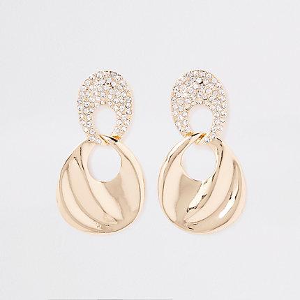 River Island Womens Gold Tone Diamante Link Wavy Drop Earrings