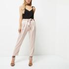 River Island Womens Petite Nude Tie Waist Tapered Trousers