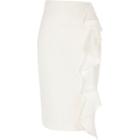 River Island Womens White Frill Midi Pencil Skirt