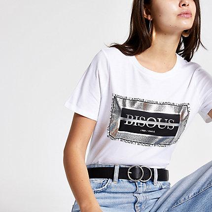 River Island Womens White Foil Print T-shirt