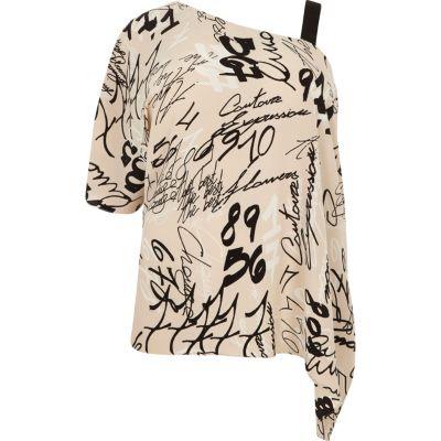 River Island Womens Plus Word Print One Shoulder Top