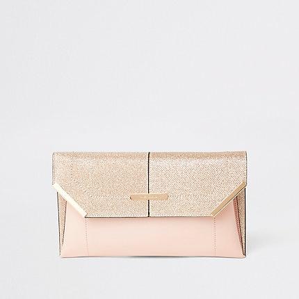 River Island Womens Gold Glitter Envelope Clutch Bag