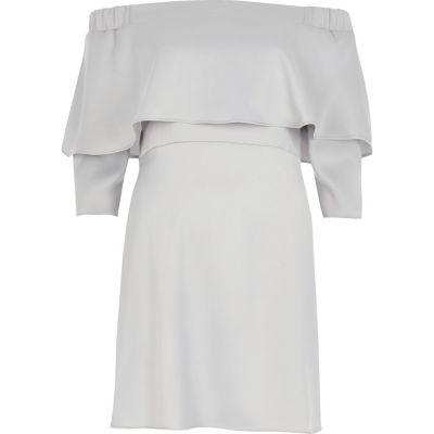 River Island Womens Silver Deep Frill Bardot Swing Dress