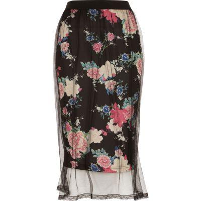 River Island Womens Floral Mesh Midi Skirt