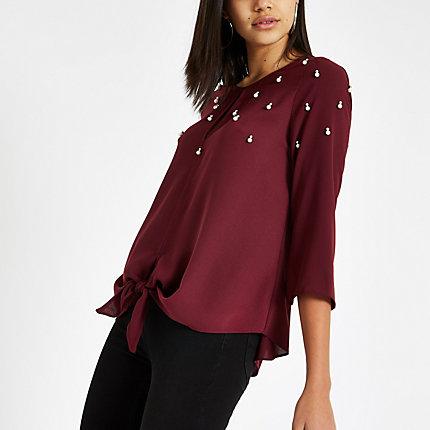 River Island Womens Embellished Cluster Tie Front Top