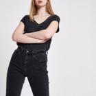 River Island Womens Rhinestone Trim V Neck T-shirt