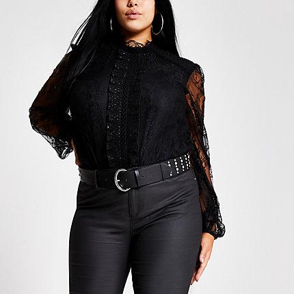 River Island Womens Plus Lace Long Sheer Sleeve Blouse