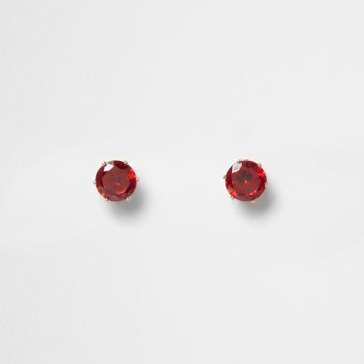 River Island Womens Gold Tone Ruby Diamante Stud Earrings