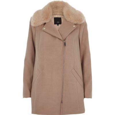 River Island Womens Biker Faux Fur Collar Coat
