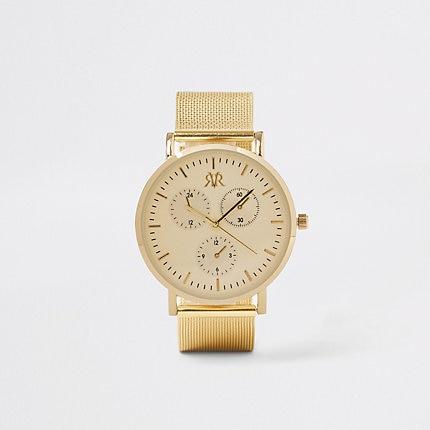 River Island Mens Gold Colour Mesh Strap Round Watch