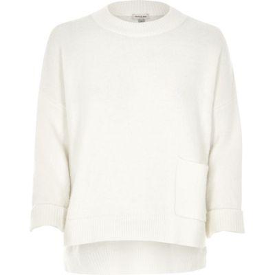 River Island Womens White Oversized Pocket Boxy Grazer Sweater